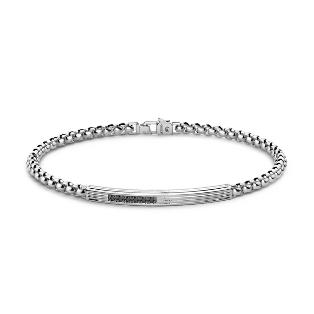 Zancan Bracciale Zancan in argento con targa e pietre nere