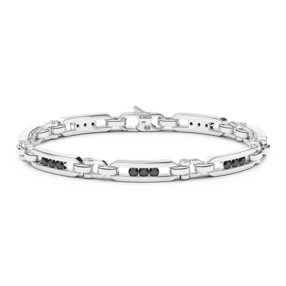 Zancan Bracciale Zancan in argento con targa e pietre nere