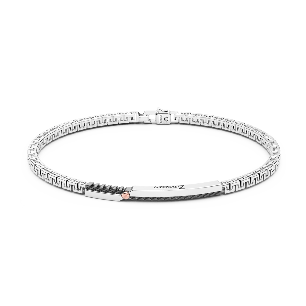 Zancan Bracciale Zancan In Argento Con Targa E Vite In Oro Rosa
