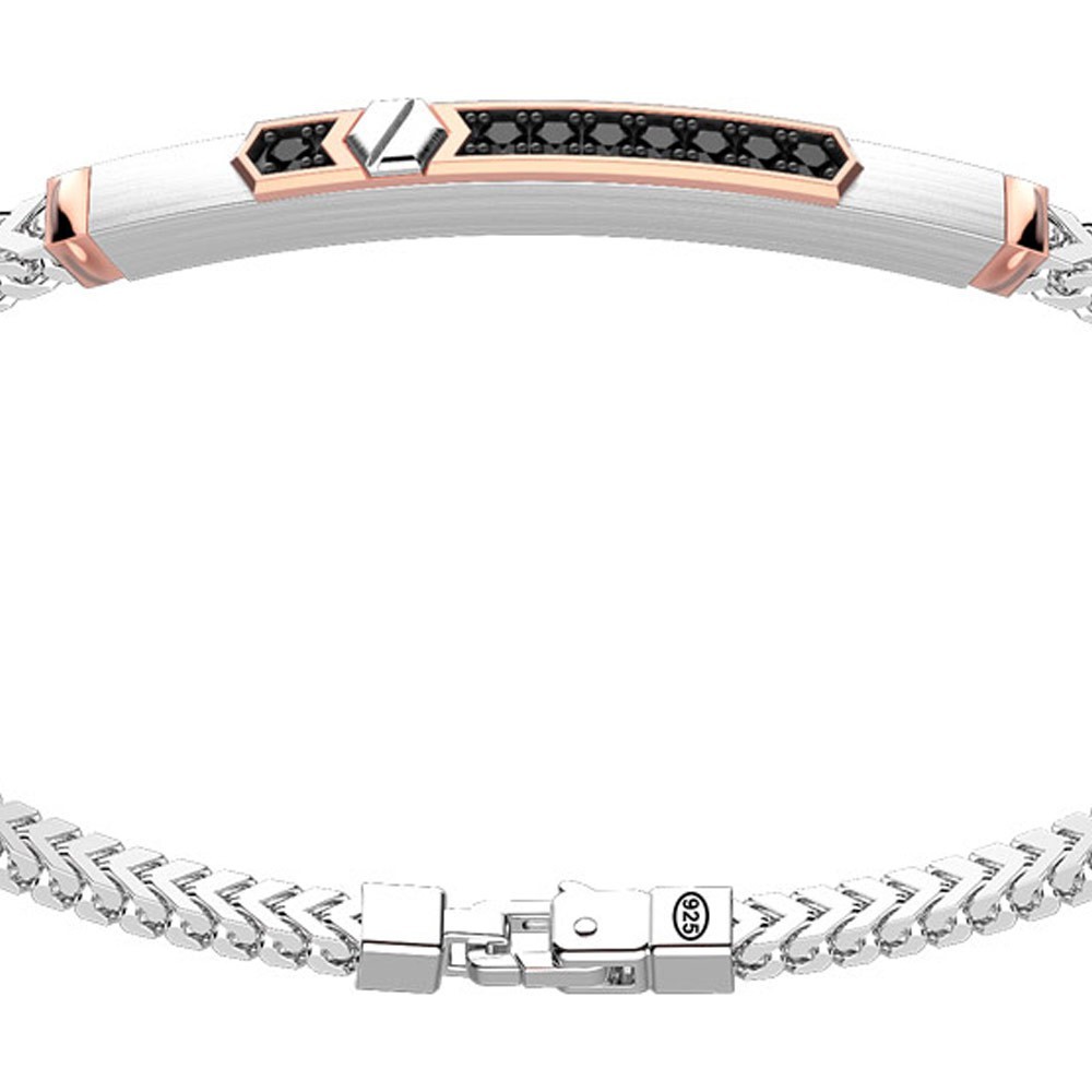 Zancan Bracciale Zancan In Argento Con Targa Ed Inserti In Oro Rosa E Pietre Nere