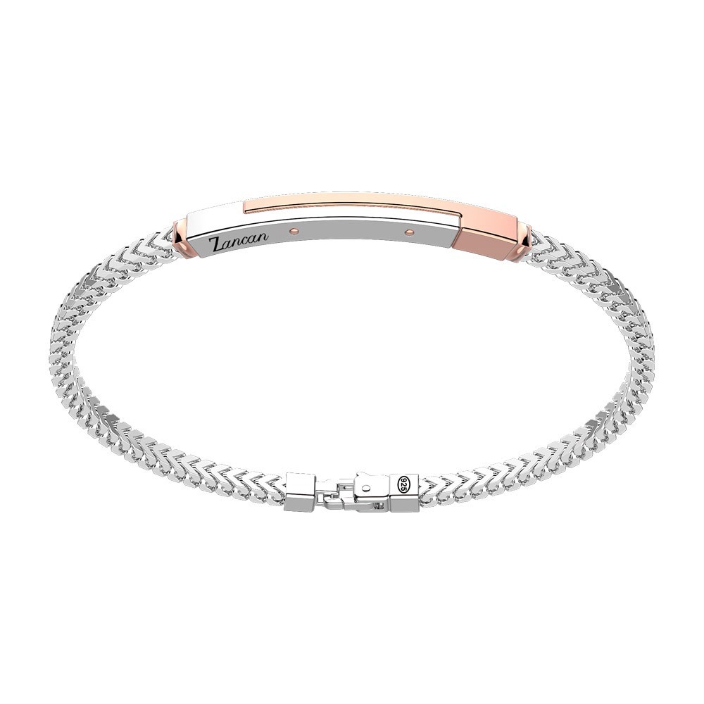Zancan Bracciale Zancan In Argento Con Targa Ed Inserti In Oro Rosa