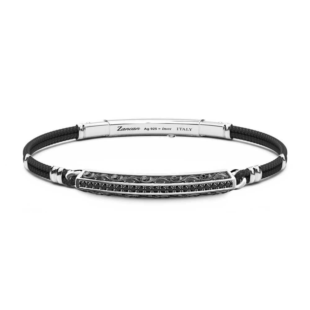 Zancan Bracciale Zancan in argento corda kevlar e pietre nere