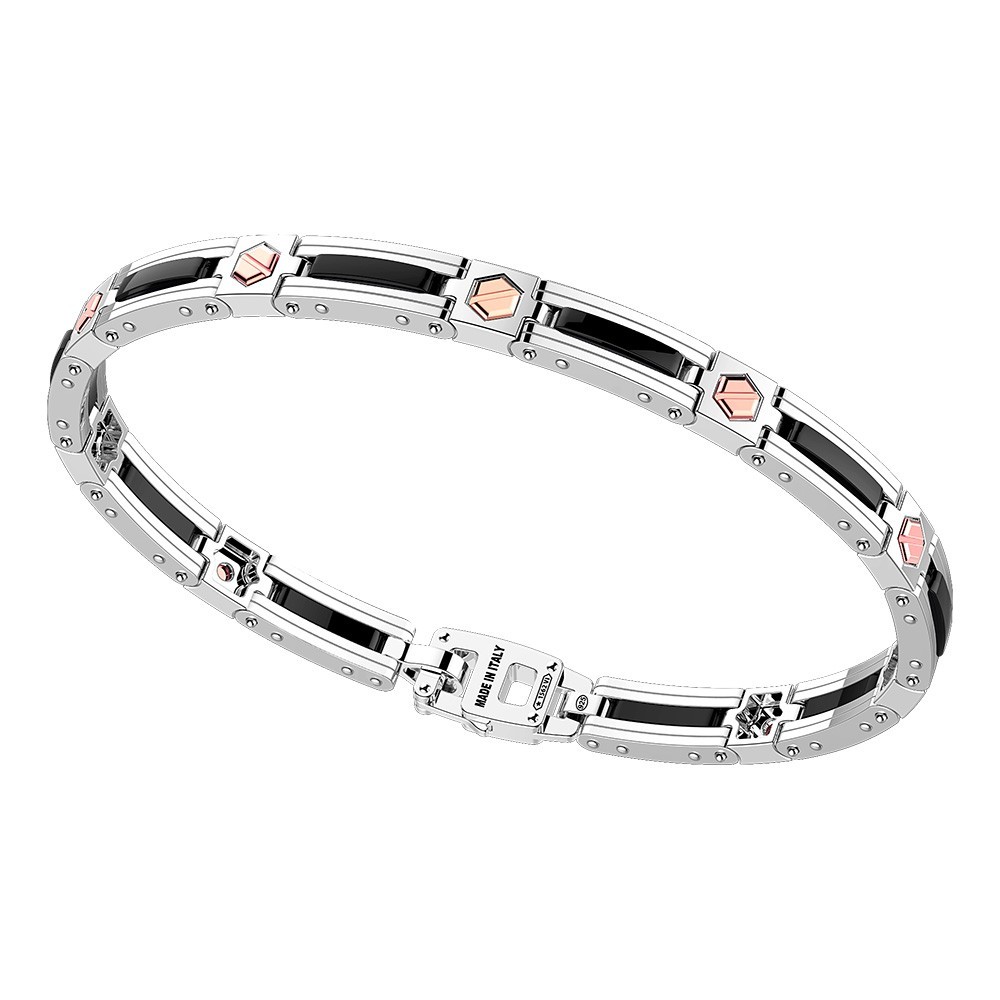 Zancan Bracciale Zancan in argento e ceramica con viti in oro rosa