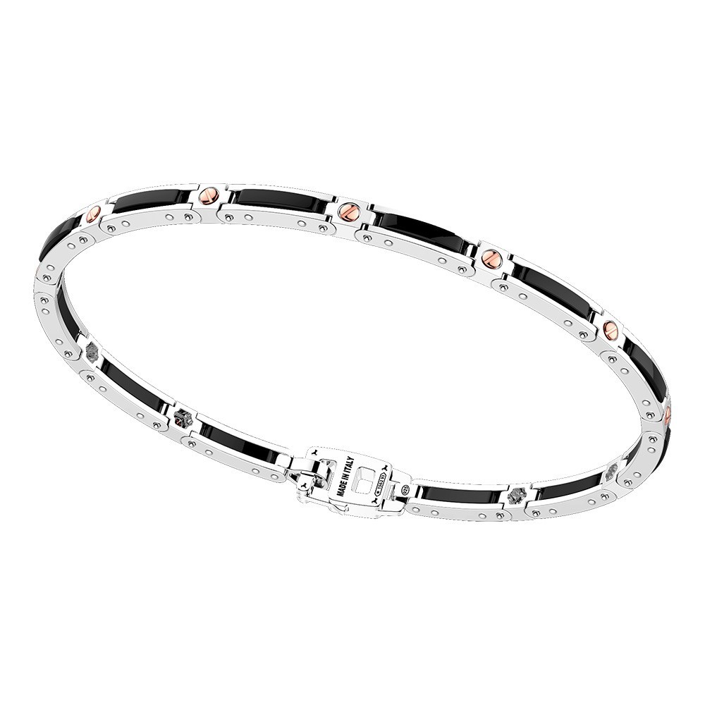 Zancan Bracciale Zancan in argento e ceramica con viti in oro rosa