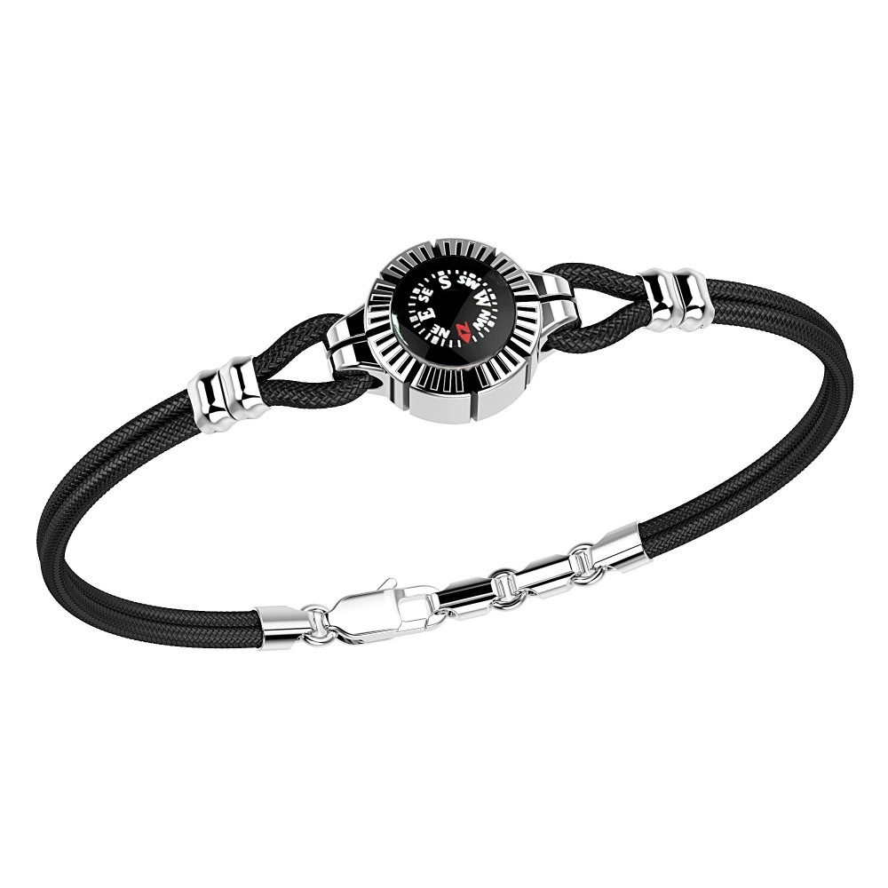 Zancan Bracciale Zancan in argento e kevlar nero con bussola su fondo nero