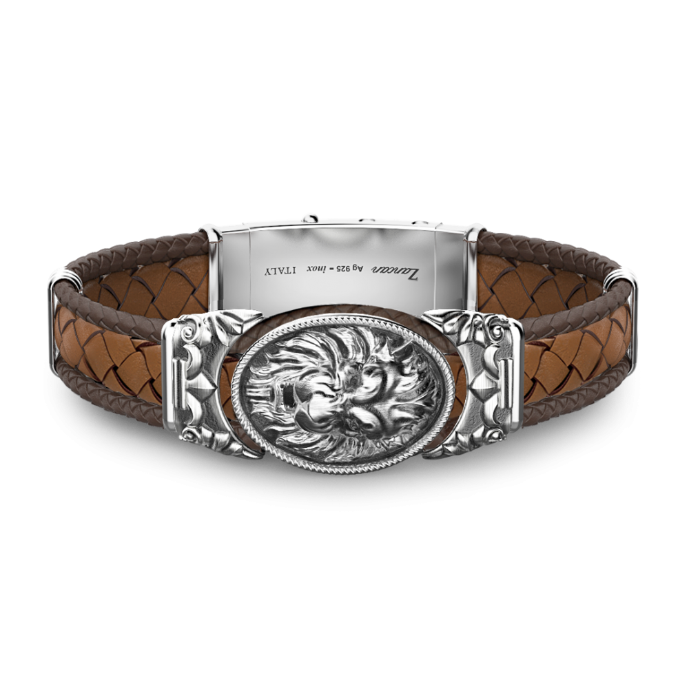 Zancan Bracciale Zancan in argento e pelle con leone