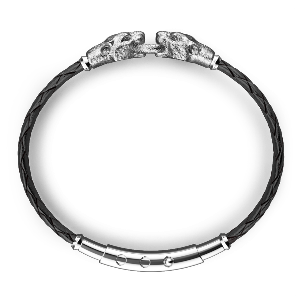 Zancan Bracciale Zancan In Argento E Pelle Con Pantere