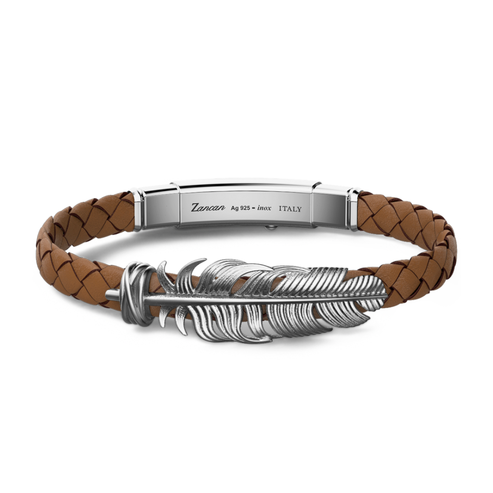 Zancan Bracciale Zancan in argento e pelle con piuma