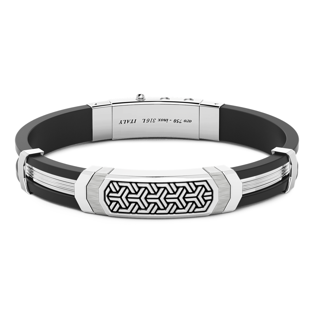 Zancan Bracciale Zancan in argento e silicone nero con targa