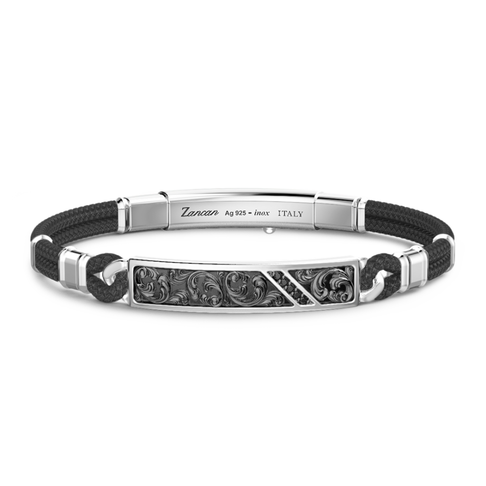 Zancan Bracciale Zancan in argento kevlar e pietre nere