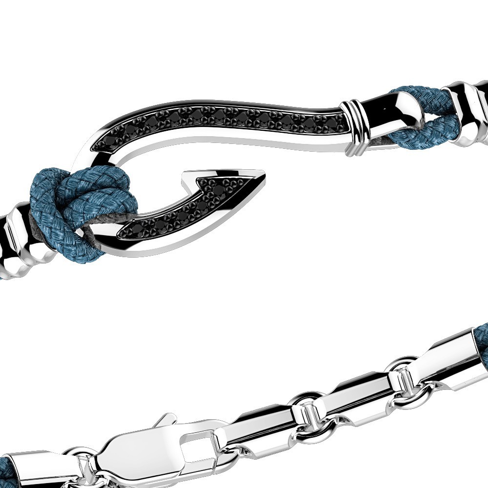 Zancan Bracciale Zancan In Kevlar Con Amo In Argento E Pietre Nere