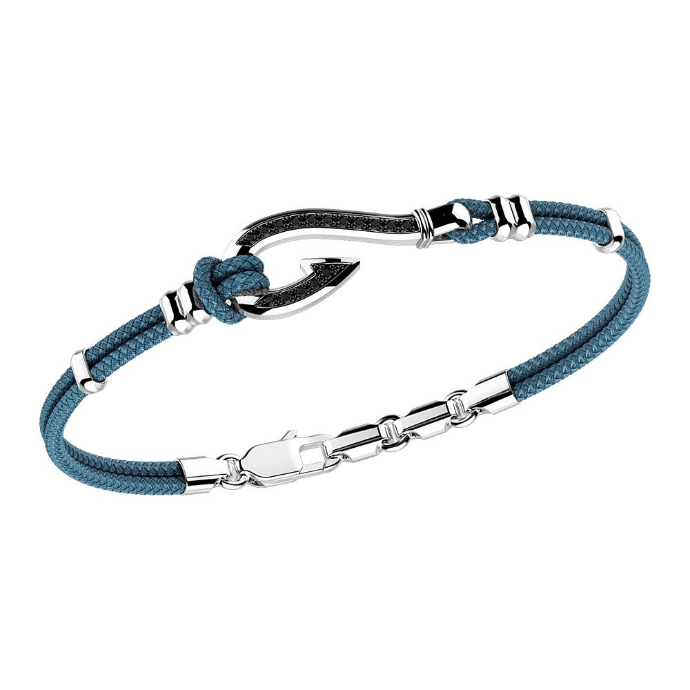 Zancan Bracciale Zancan in kevlar con amo in argento e pietre nere
