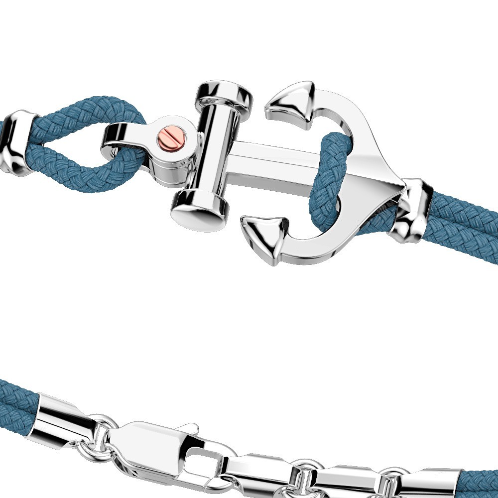 Zancan Bracciale Zancan In Kevlar Con Ancora In Argento E Vite In Oro Rosa