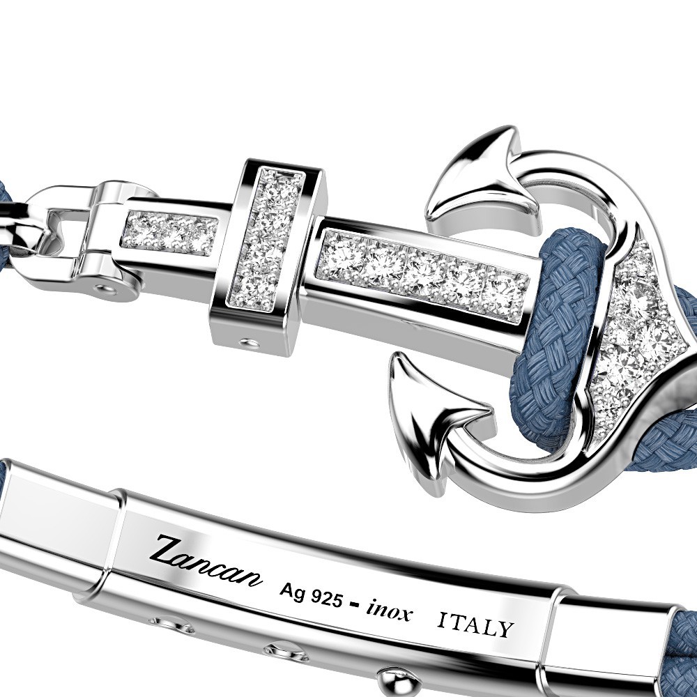 Zancan Bracciale Zancan In Kevlar Con Ancora In Argento E Pietre Colorate