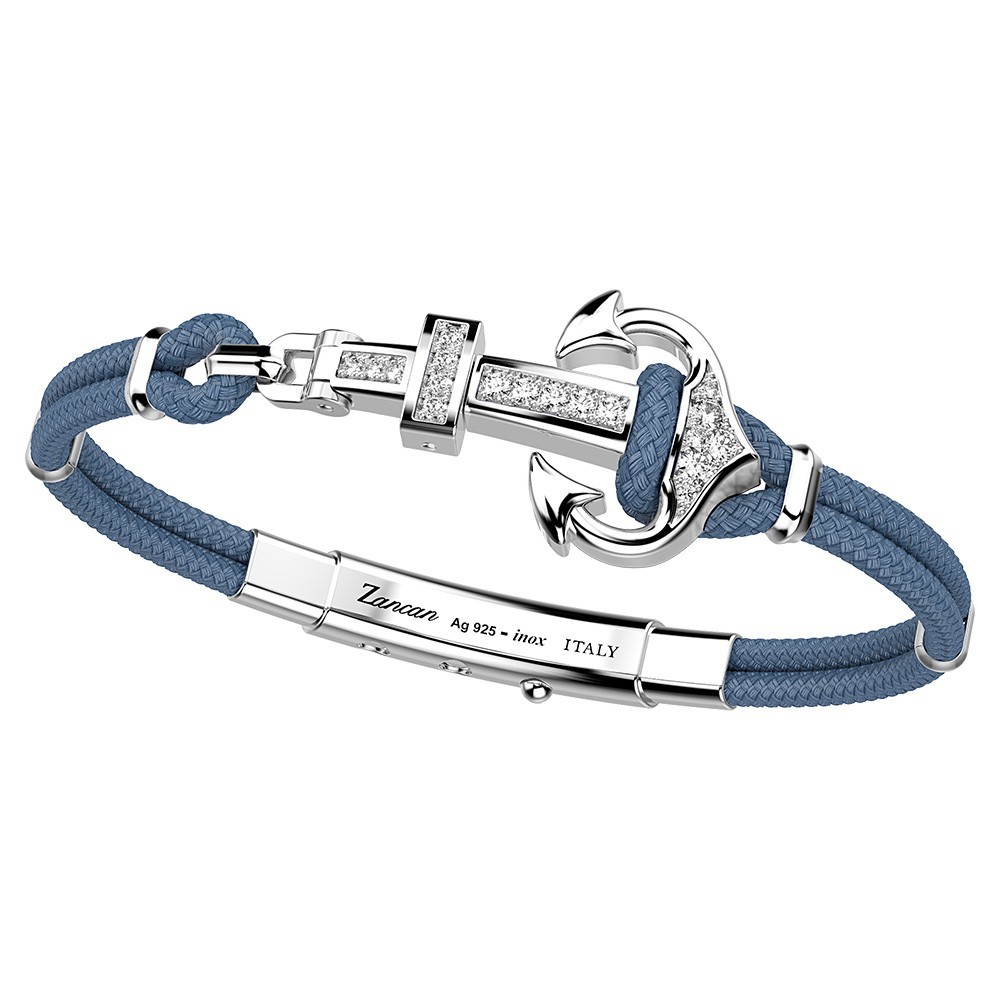 Zancan Bracciale Zancan in kevlar con ancora in argento e pietre colorate