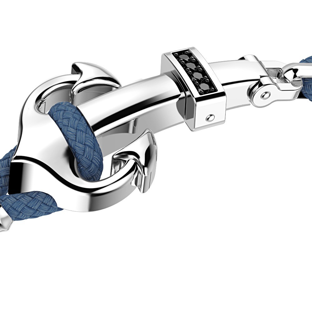Zancan Bracciale Zancan In Kevlar Con Ancora In Argento E Pietre Nere
