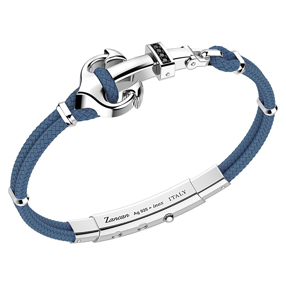 Zancan Bracciale Zancan in kevlar con ancora in argento e pietre nere