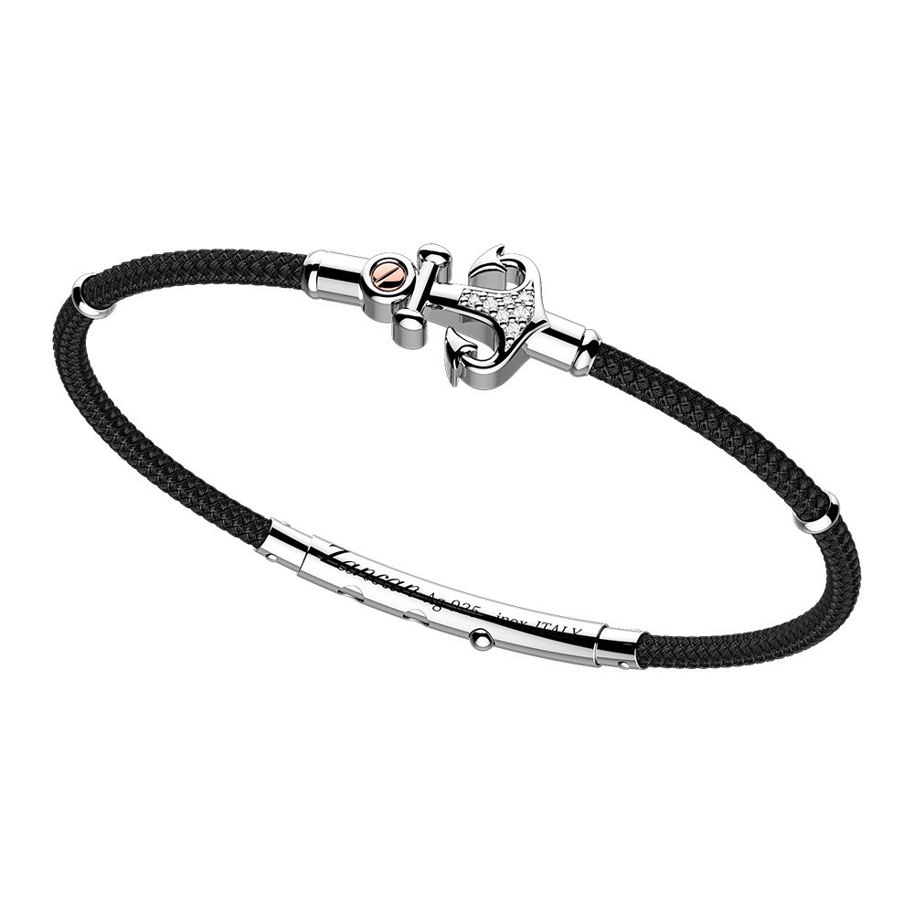 Zancan Bracciale Zancan in kevlar con ancora in argento e pietre bianche
