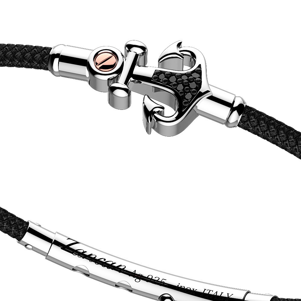 Zancan Bracciale Zancan In Kevlar Con Ancora In Argento E Pietre Nere