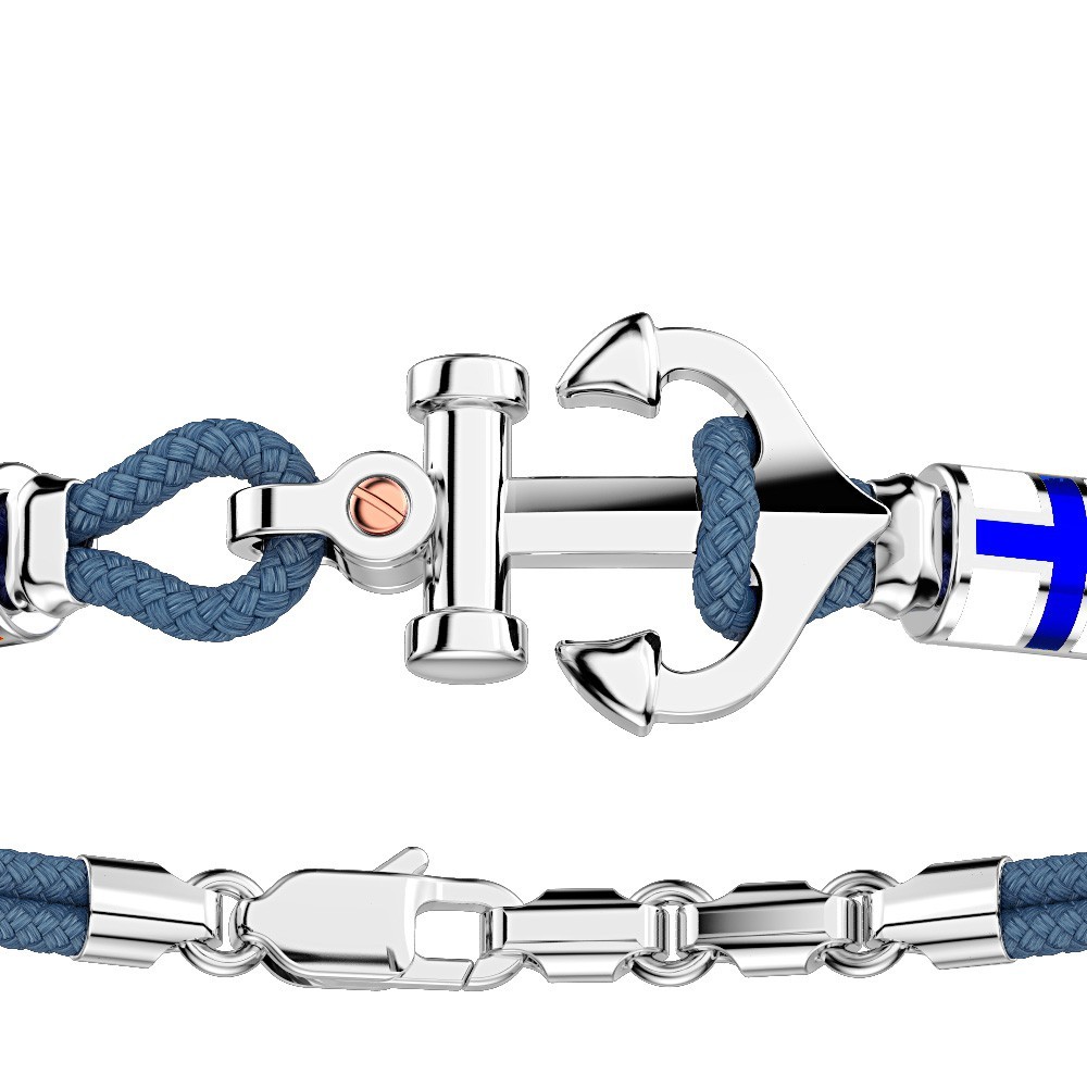 Zancan Bracciale Zancan In Kevlar Con Ancora In Argento E Bandiere Nautiche