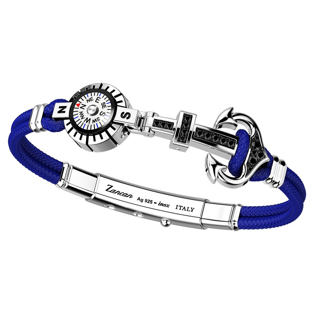Zancan Bracciale Zancan in kevlar con ancora in argento pietre e bussola