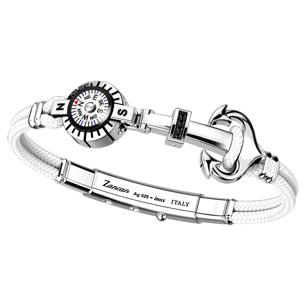 Zancan Bracciale Zancan in kevlar con ancora in argento pietre e bussola