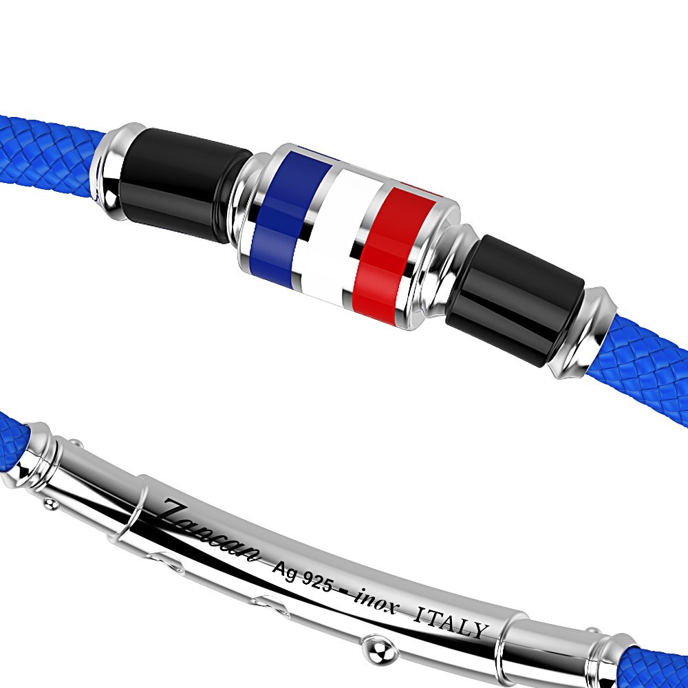 Zancan Bracciale Zancan In Kevlar Con Bandiera Nautica In Argento Smaltata
