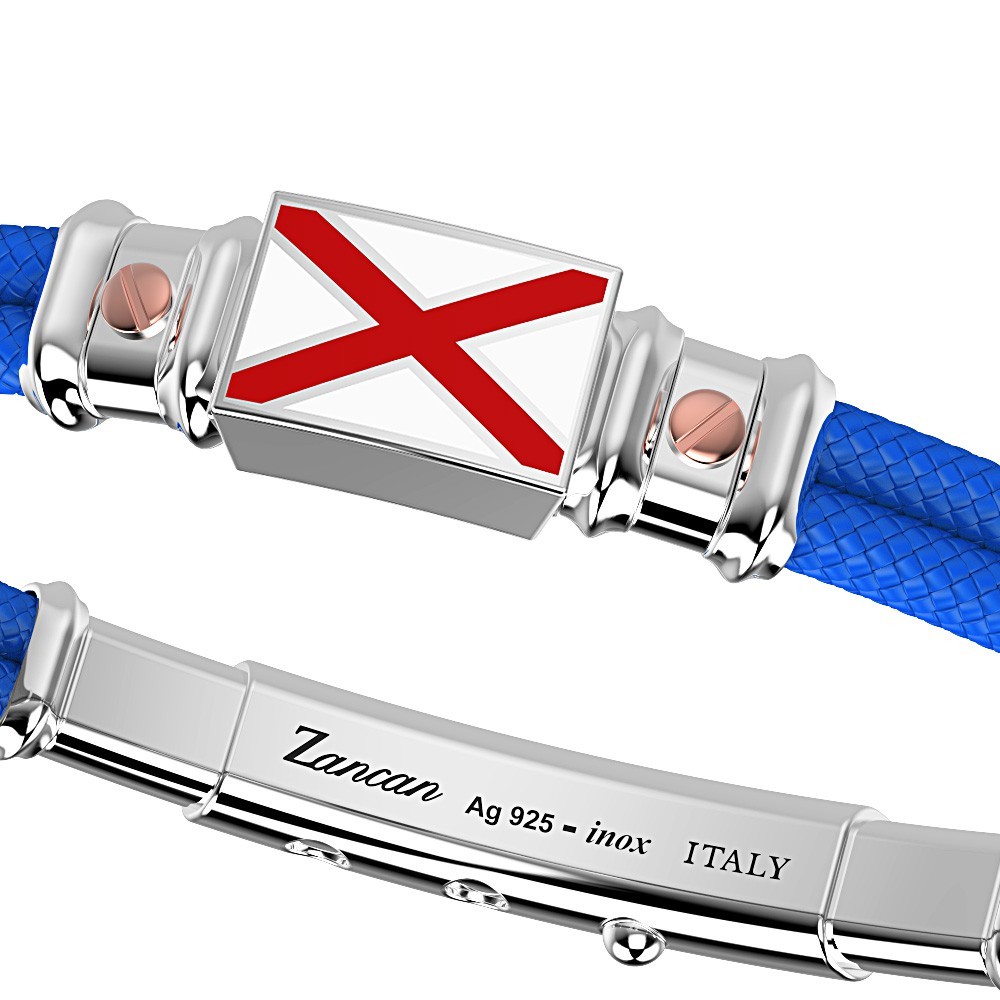Zancan Bracciale Zancan In Kevlar Con Bandiera Nautica In Argento Smaltata E Viti In Oro Rosa