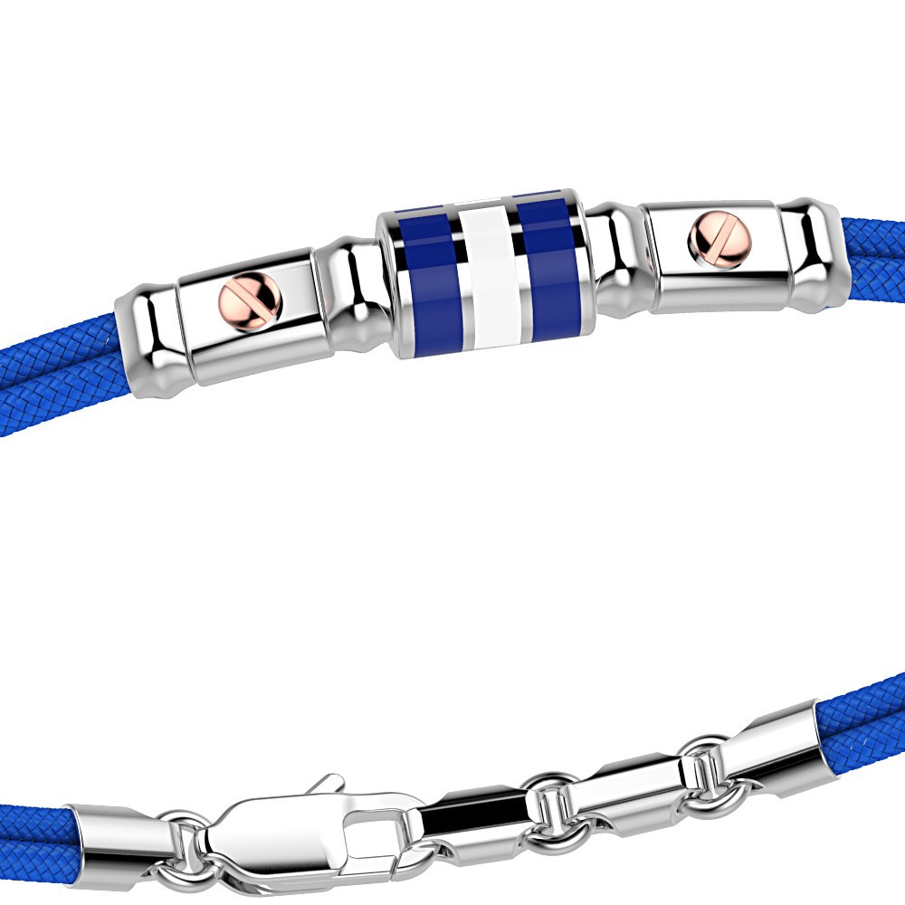 Zancan Bracciale Zancan In Kevlar Con Bandiera Nautica In Argento Smaltata E Viti In Oro Rosa