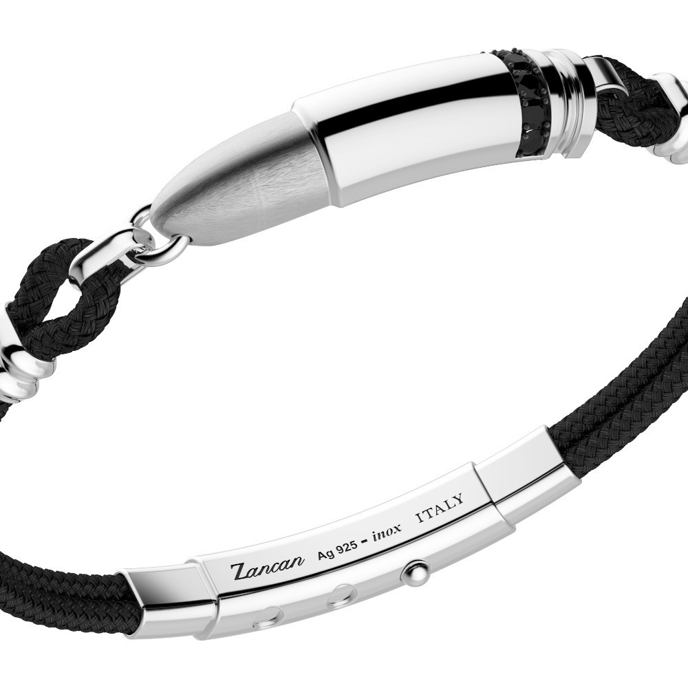 Zancan Bracciale Zancan In Kevlar Con Proiettile In Argento E Pietre Nere