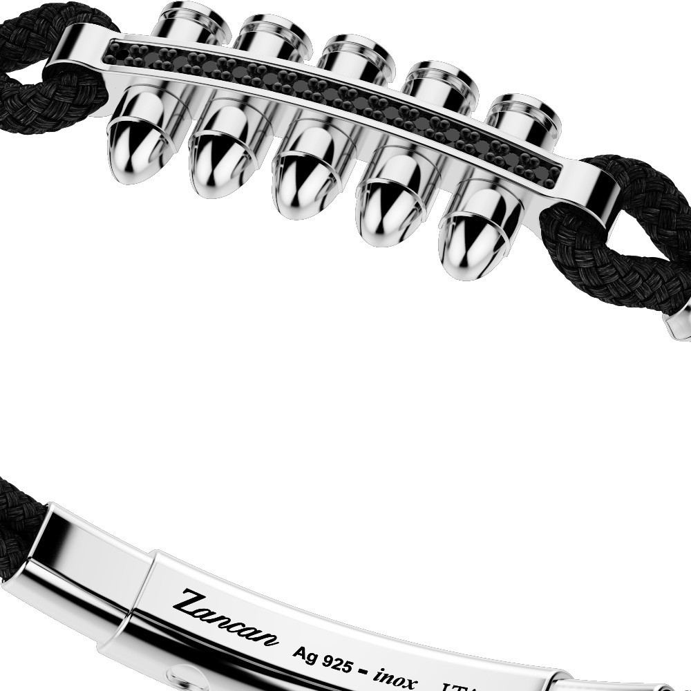 Zancan Bracciale Zancan In Kevlar Con Proiettili In Argento E Pietre Nere