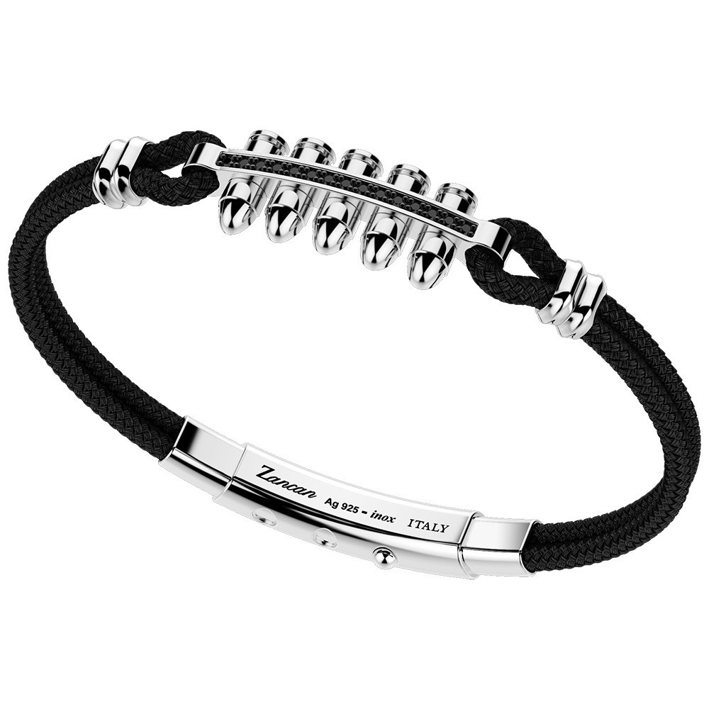 Zancan Bracciale Zancan in kevlar con proiettili in argento e pietre nere
