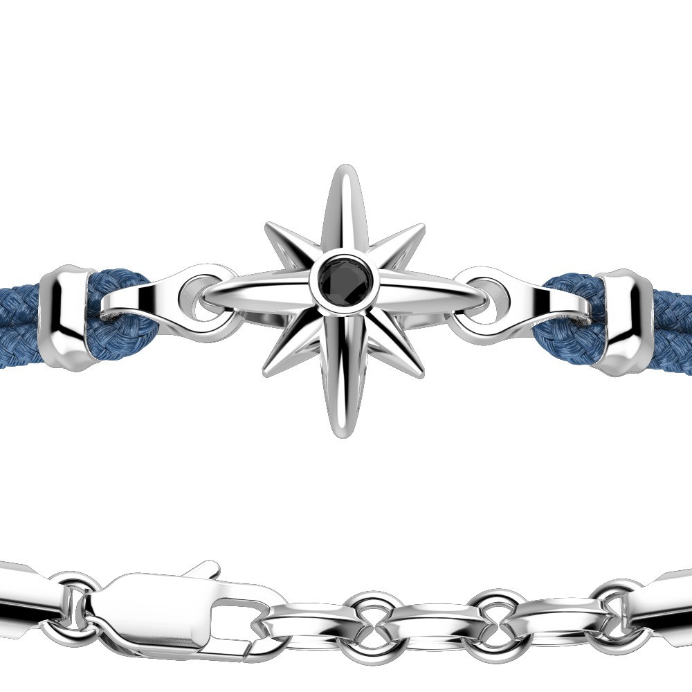 Zancan Bracciale Zancan In Kevlar Con Rosa Dei Venti In Argento