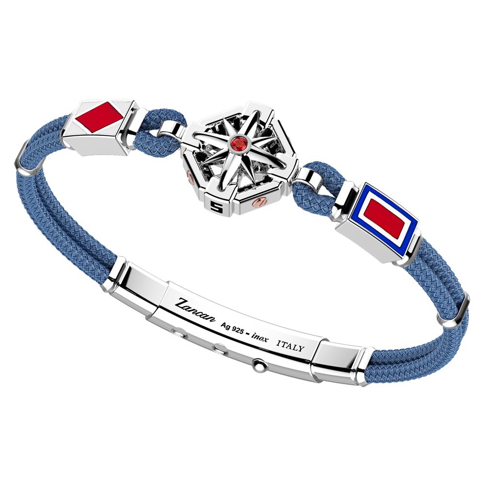 Zancan Bracciale Zancan in kevlar con rosa dei venti in argento e pietra rossa