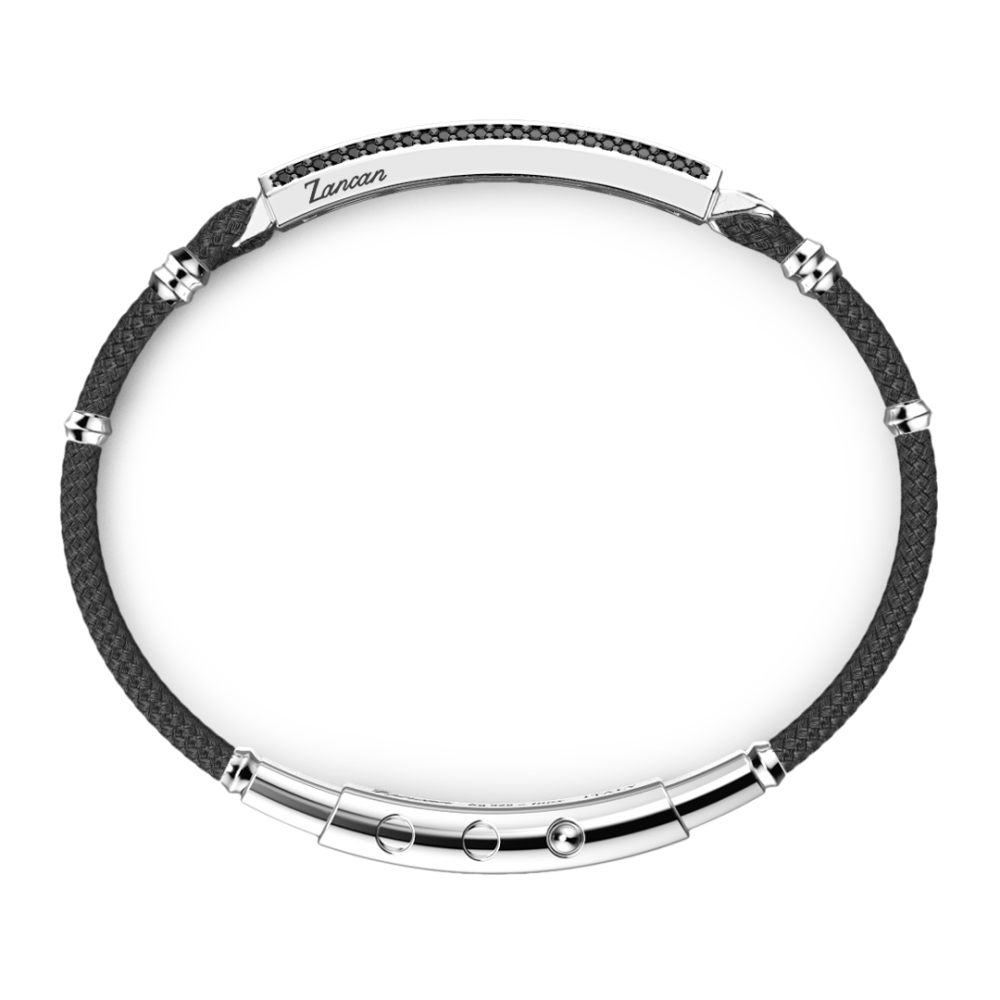 Zancan Bracciale Zancan In Kevlar Con Targa In Argento E Pietre Nere