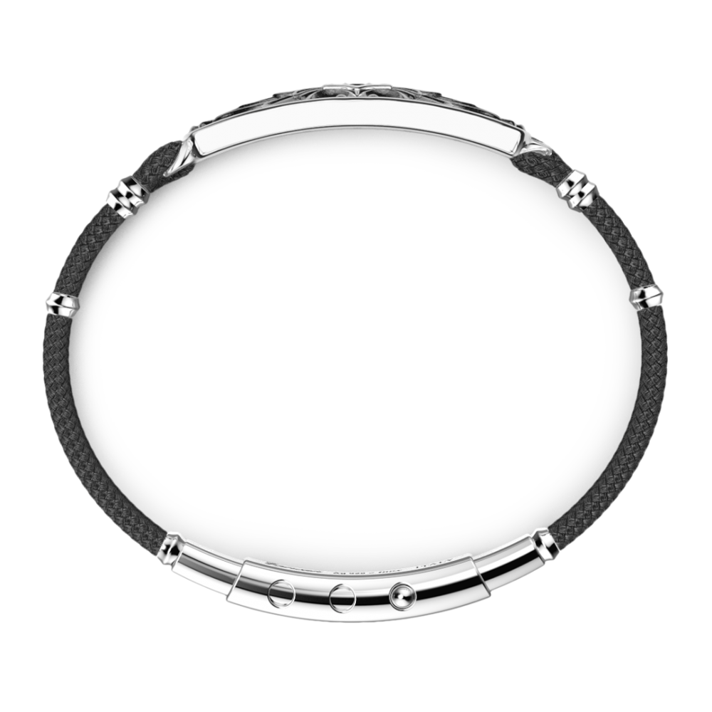 Zancan Bracciale Zancan In Kevlar Con Targa In Argento E Pietre Nere