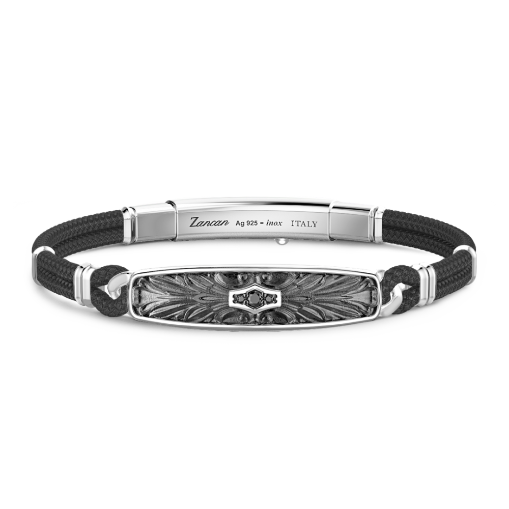 Zancan Bracciale Zancan in Kevlar con targa in argento e pietre nere