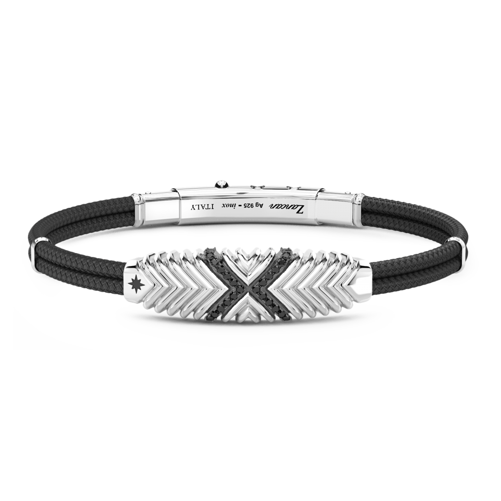 Zancan Bracciale Zancan in Kevlar con targa in argento e pietre nere