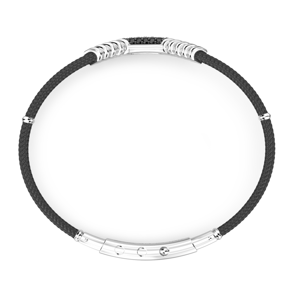 Zancan Bracciale Zancan In Kevlar Con Targa In Argento E Pietre Nere