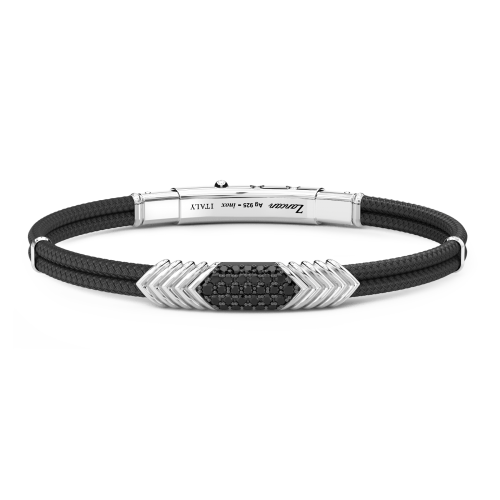 Zancan Bracciale Zancan in Kevlar con targa in argento e pietre nere