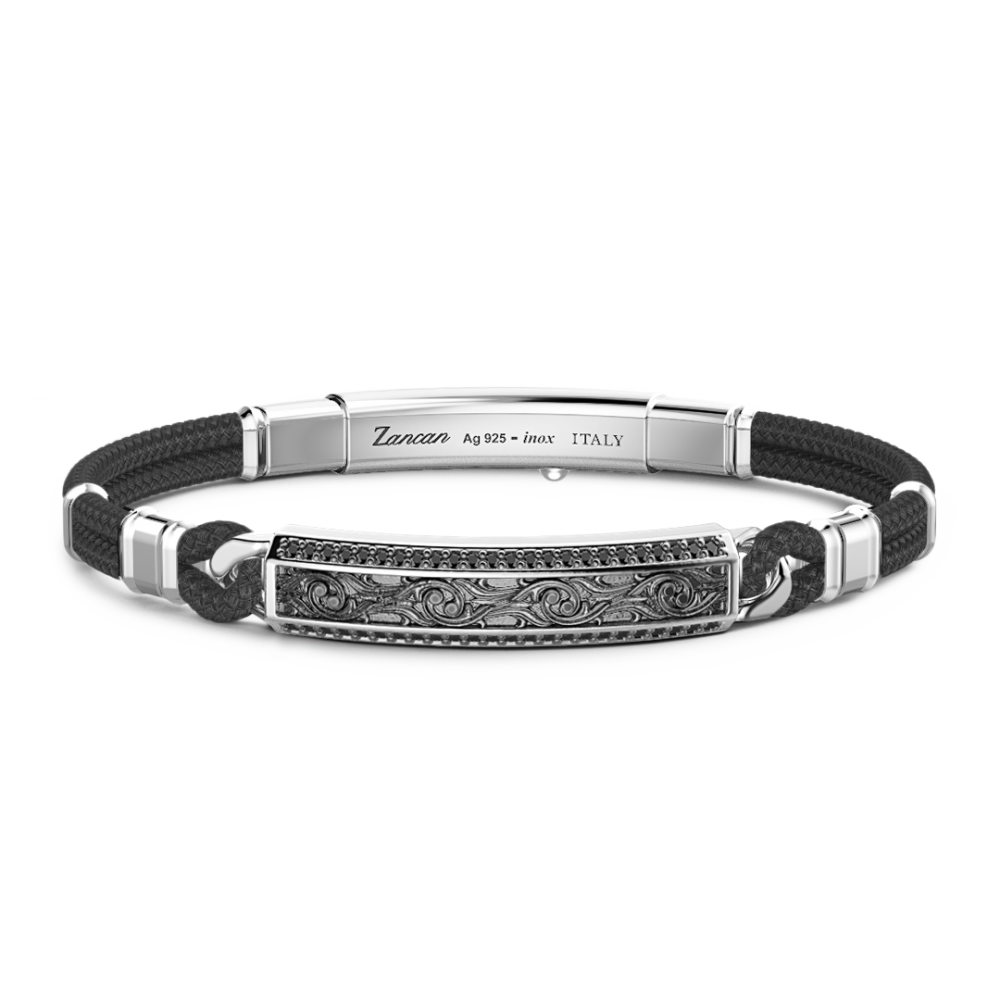 Zancan Bracciale Zancan in Kevlar con targa in argento e pietre nere