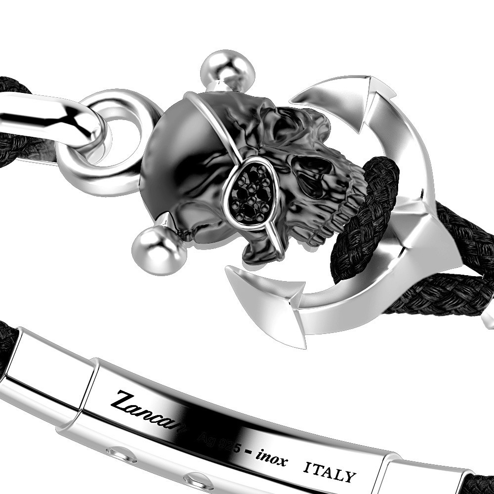 Zancan Bracciale Zancan In Kevlar Con Teschio In Argento