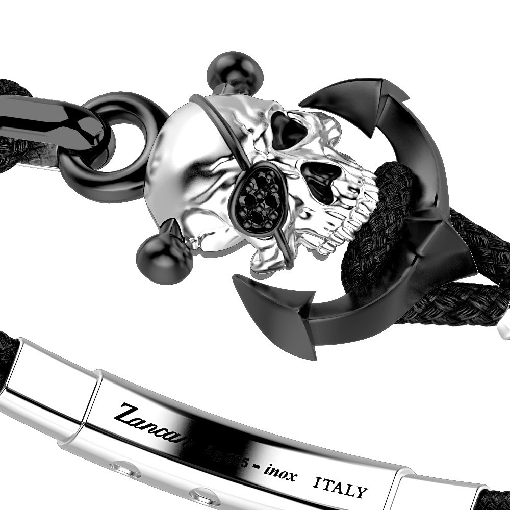 Zancan Bracciale Zancan In Kevlar Con Teschio In Argento