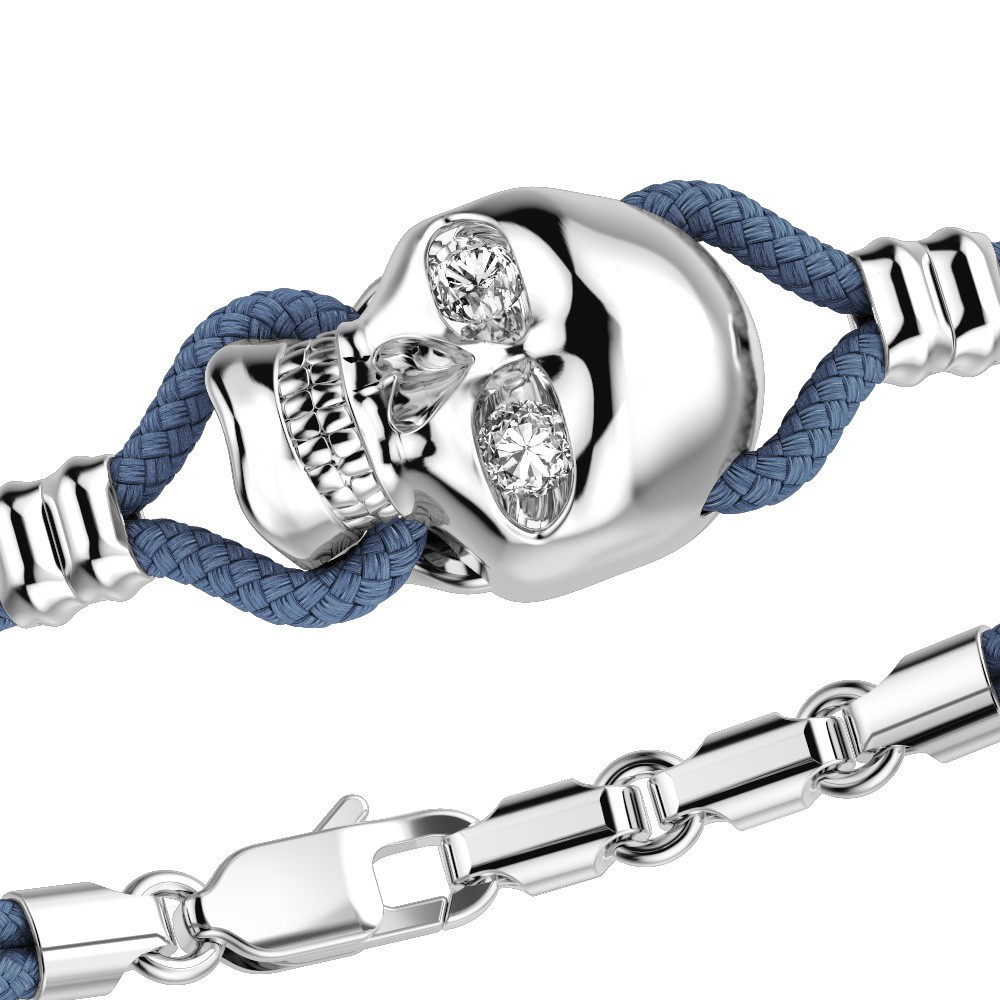 Zancan Bracciale Zancan In Kevlar Con Teschio In Argento E Pietre