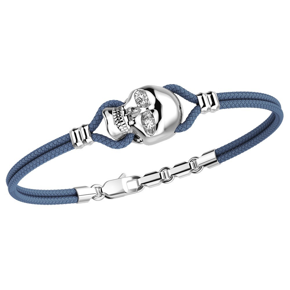 Zancan Bracciale Zancan in kevlar con teschio in argento e pietre