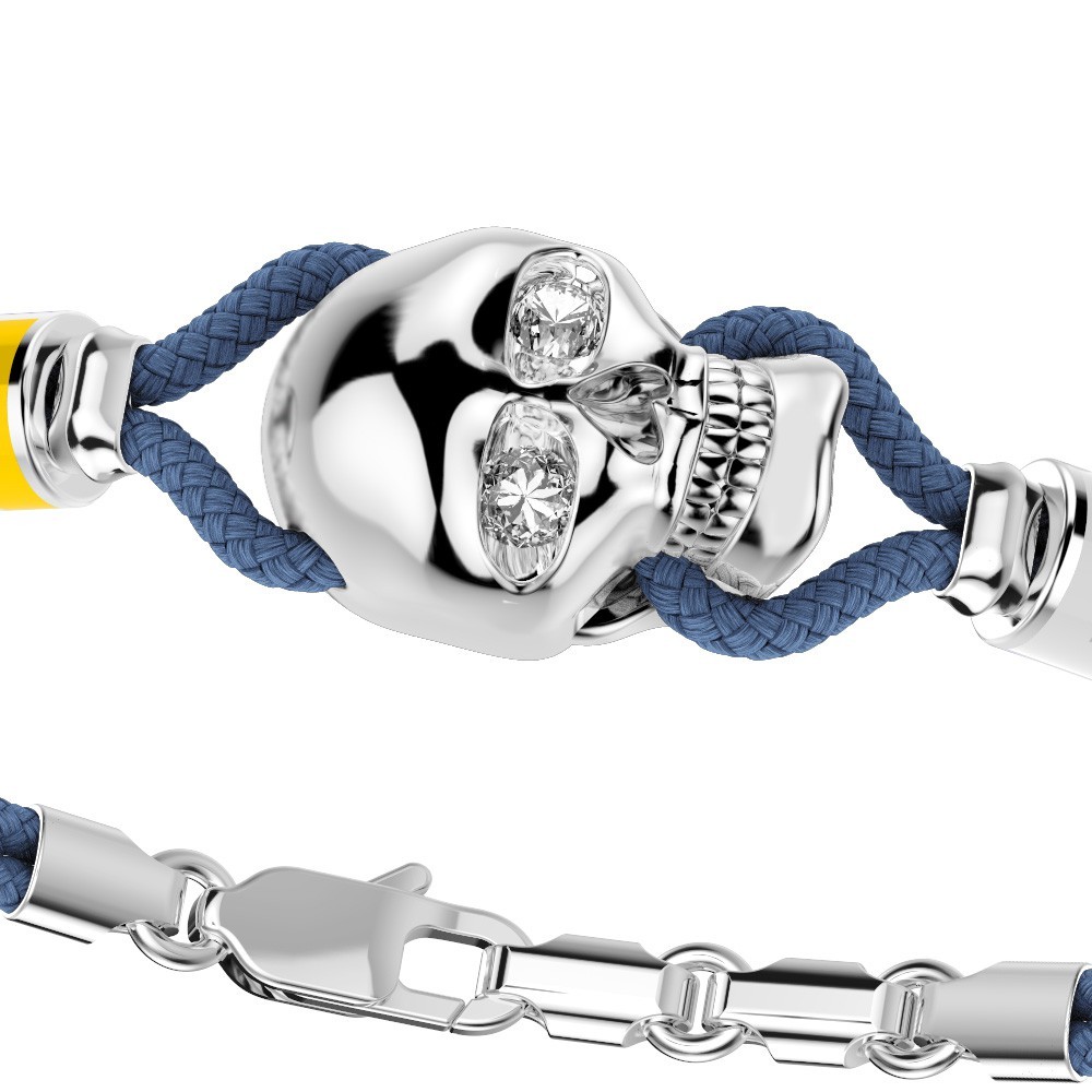 Zancan Bracciale Zancan In Kevlar Con Teschio In Argento E Bandiere Nautiche