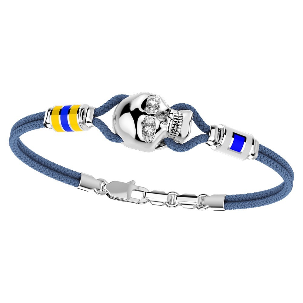 Zancan Bracciale Zancan in kevlar con teschio in argento e bandiere nautiche