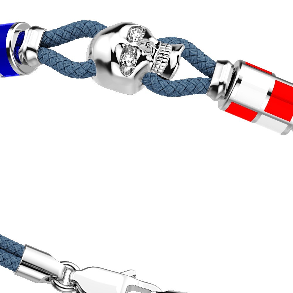 Zancan Bracciale Zancan In Kevlar Con Teschio In Argento E Bandiere Nautiche