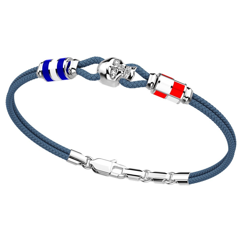Zancan Bracciale Zancan in kevlar con teschio in argento e bandiere nautiche