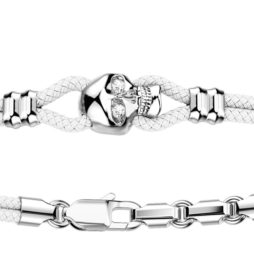 Zancan Bracciale Zancan In Kevlar Con Teschio In Argento E Pietre